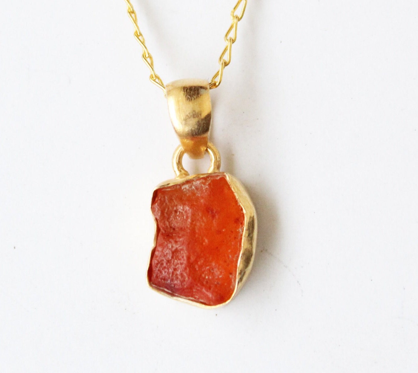 Raw Carnelian Necklace August Birthstone Necklace Raw Gemstone Necklace Orange Carnelian Necklace Rough Carnelian Pendant Gift for Mother