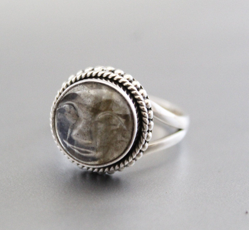 Labradorite Moon Face Ring, Sterling Silver Art Deco Ring, Handmade Labradorite Statement Ring