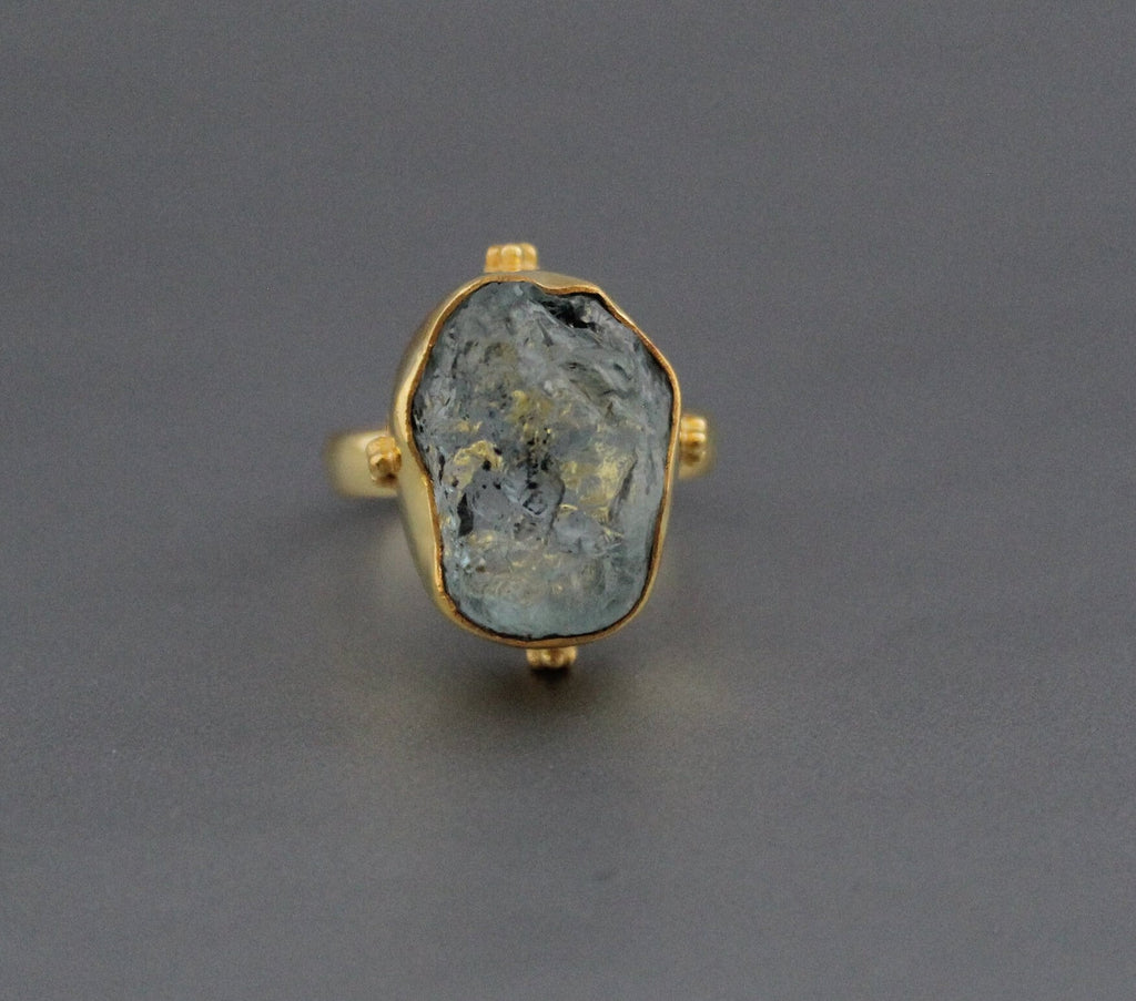 Raw Aquamarine Ring: Sterling Silver Rough Crystal Birthstone Jewelry