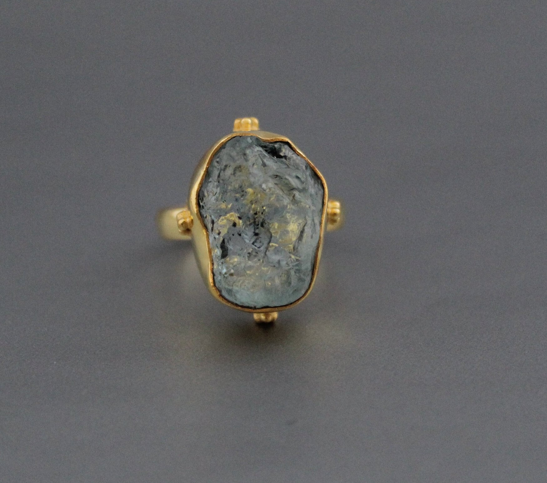 Raw Aquamarine Ring: Sterling Silver Rough Crystal Birthstone Jewelry