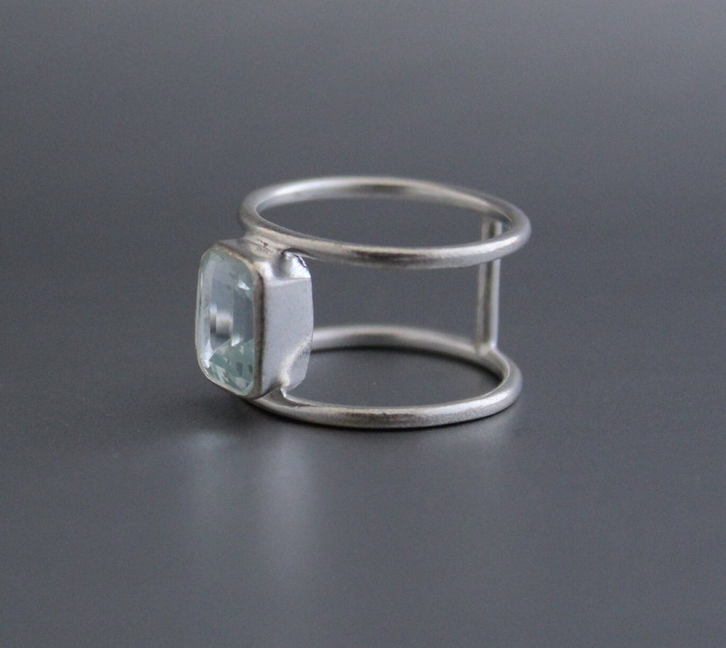 Aquamarine Ring, Octagon Cut, Silver March Birthstone, gift for Mom