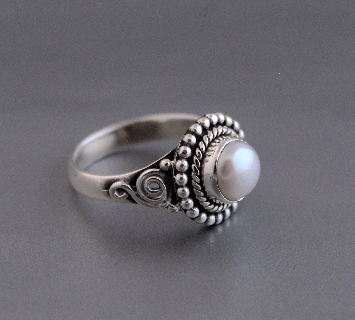 Natural Pearl Ring, Minimalist Ring, Gemstone ring, June Birthstone Jewelry, 925 Dainty Silver Ring