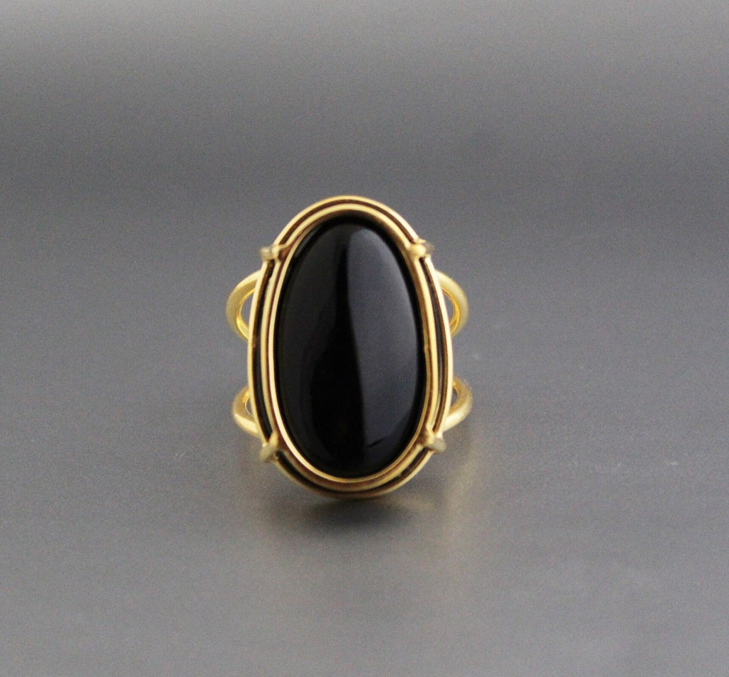 Handmade Black Onyx Ring, Gold Vermeil, Statement Jewelry