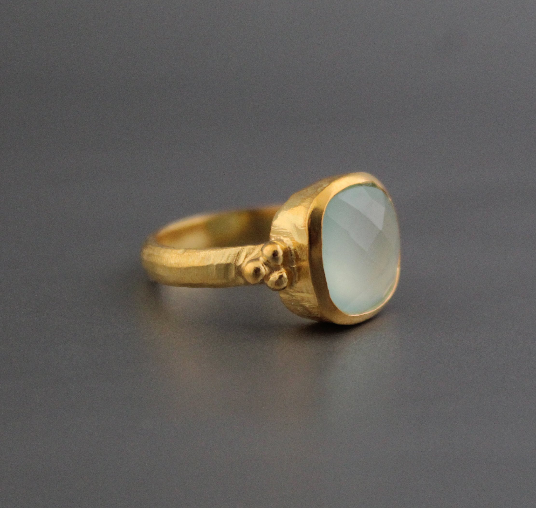 Aqua Chalcedony Ring: Hammered Sterling Silver Band, Gemstone Jewelry