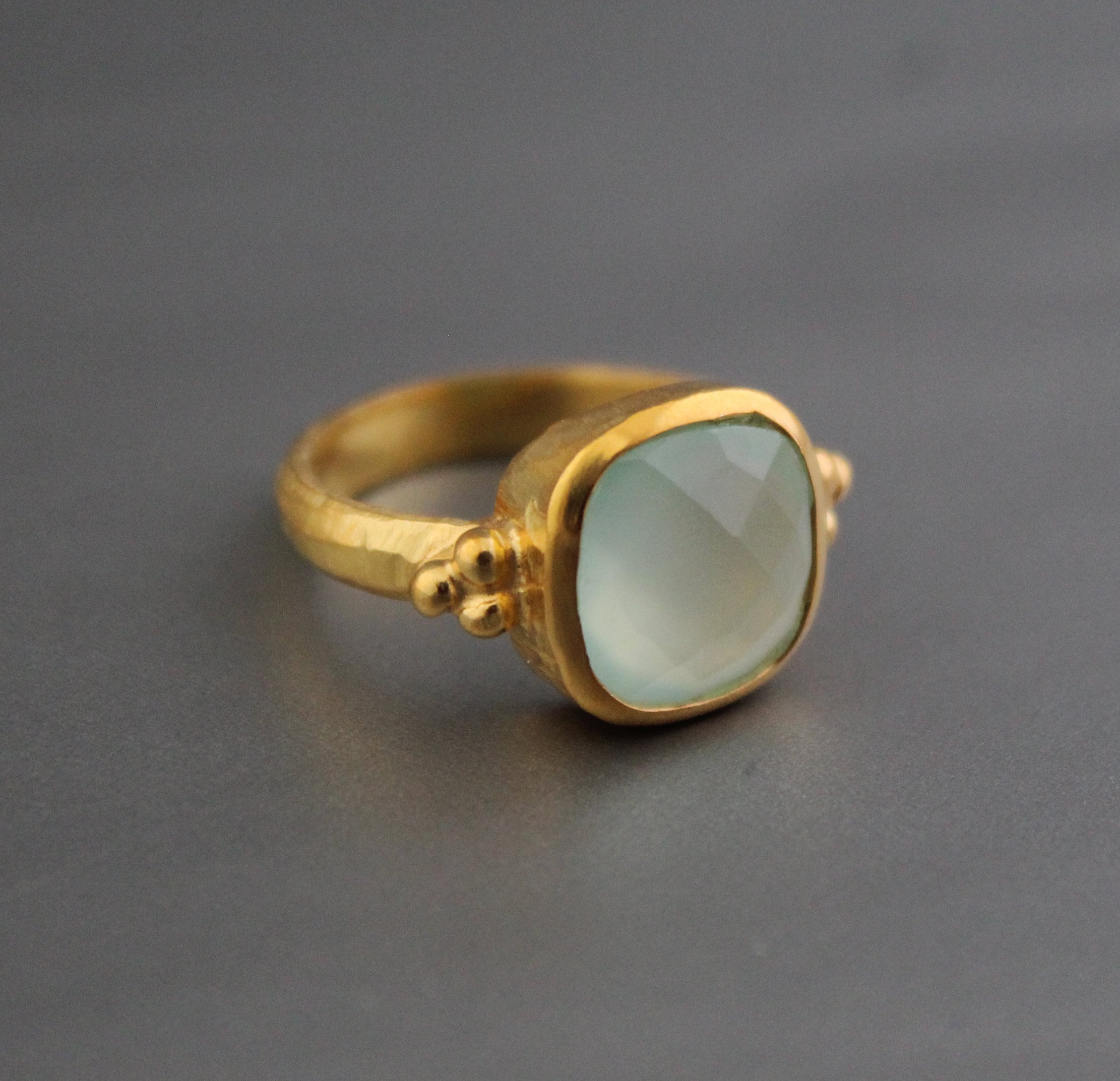 Aqua Chalcedony Ring: Hammered Sterling Silver Band, Gemstone Jewelry