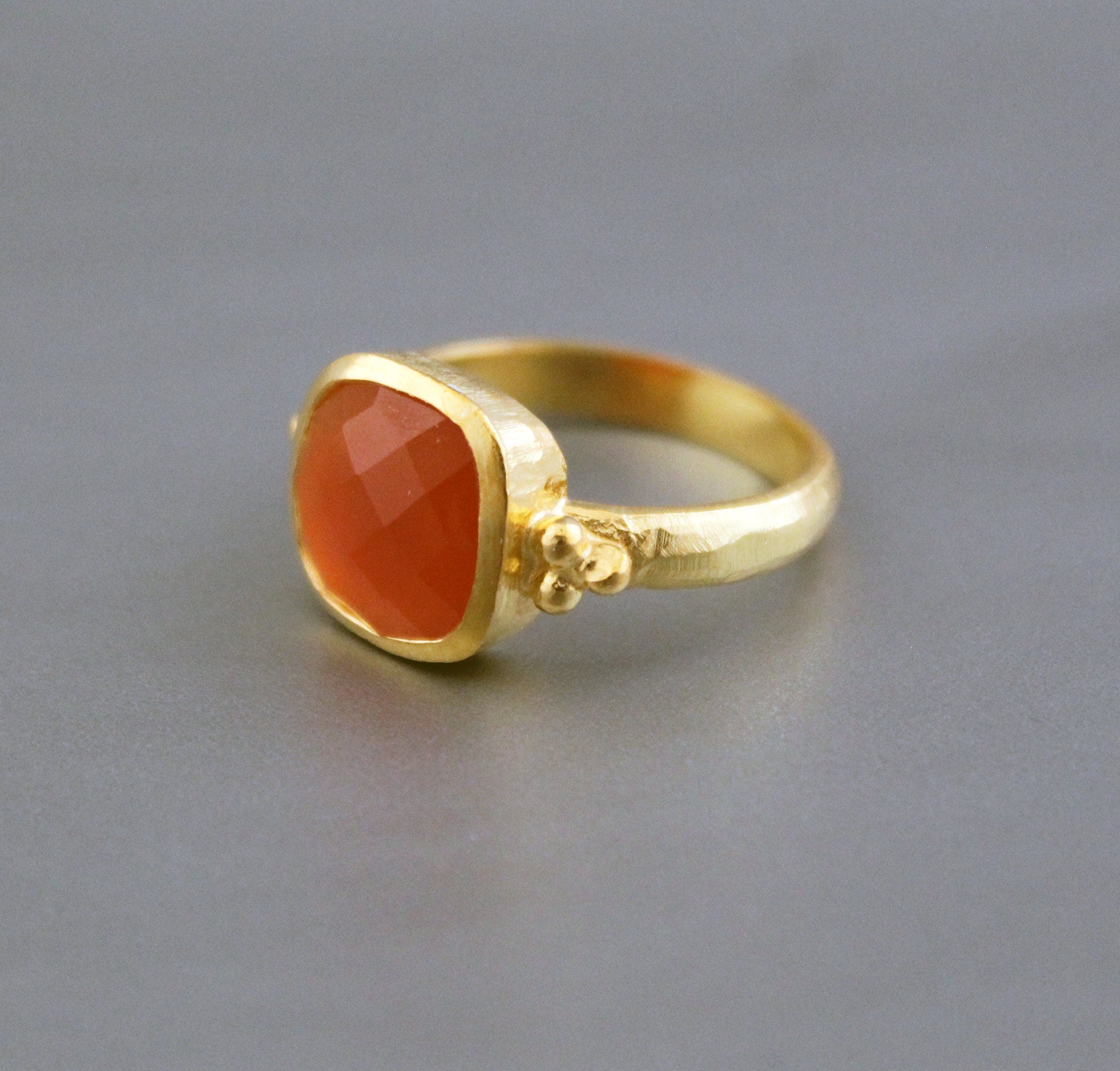 Carnelian ring, 18K Gold Vermiel, Personalized Gifts For Mom, Handmade Jewellery, Cushion Stone Ring, Engagement Ring, Pretty Ring