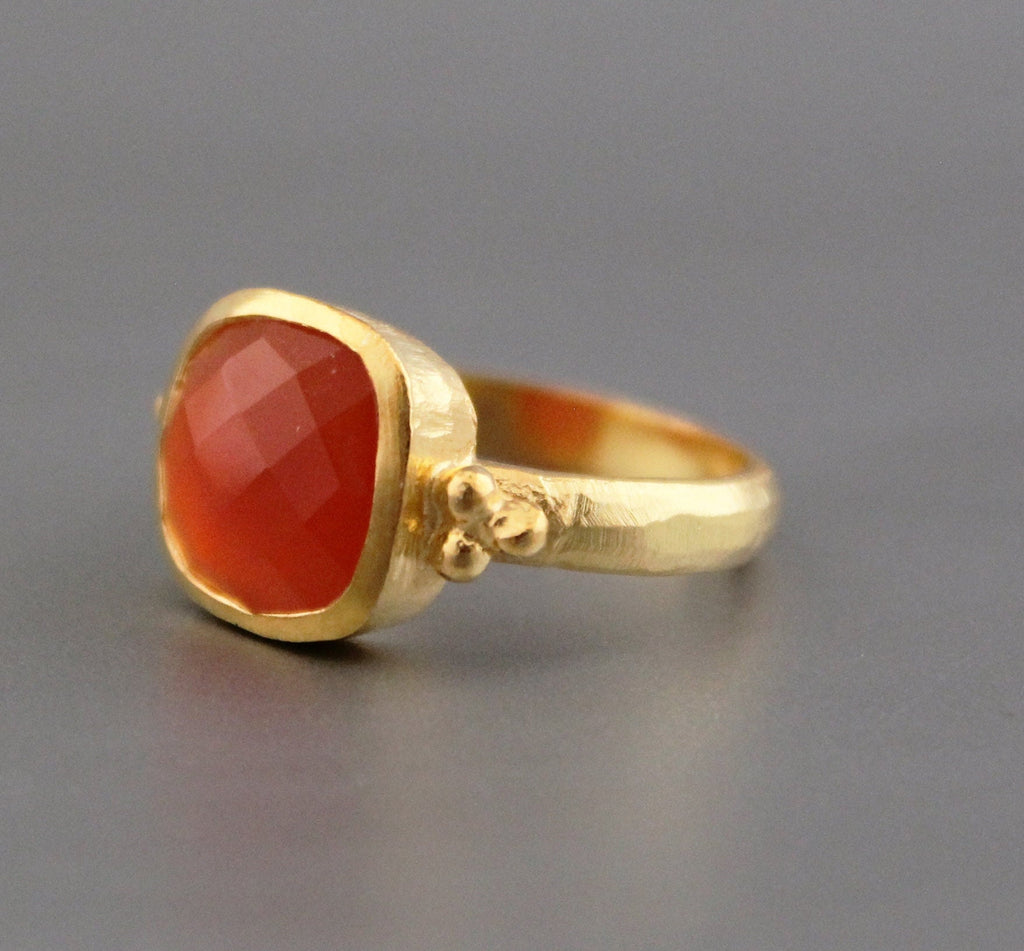 Carnelian ring, 18K Gold Vermiel, Personalized Gifts For Mom, Handmade Jewellery, Cushion Stone Ring, Engagement Ring, Pretty Ring