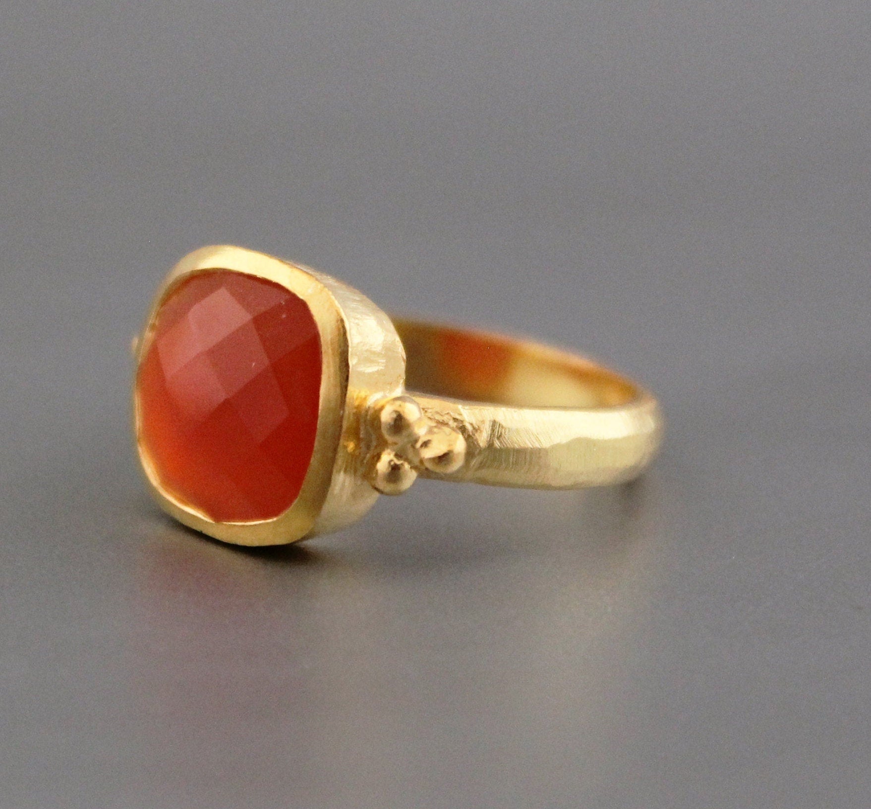 Carnelian ring, 18K Gold Vermiel, Personalized Gifts For Mom, Handmade Jewellery, Cushion Stone Ring, Engagement Ring, Pretty Ring