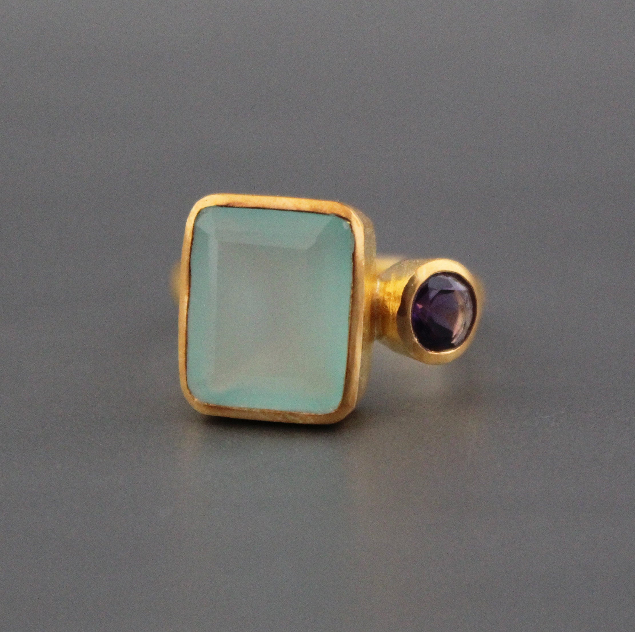 Aqua Chalcedony Ring, Gemstone Jewelry, 18k Gold Ring for Mom, Handmade Jewelry, Multi Stone Ring, Birthstone Jewelry, Minimalist Ring