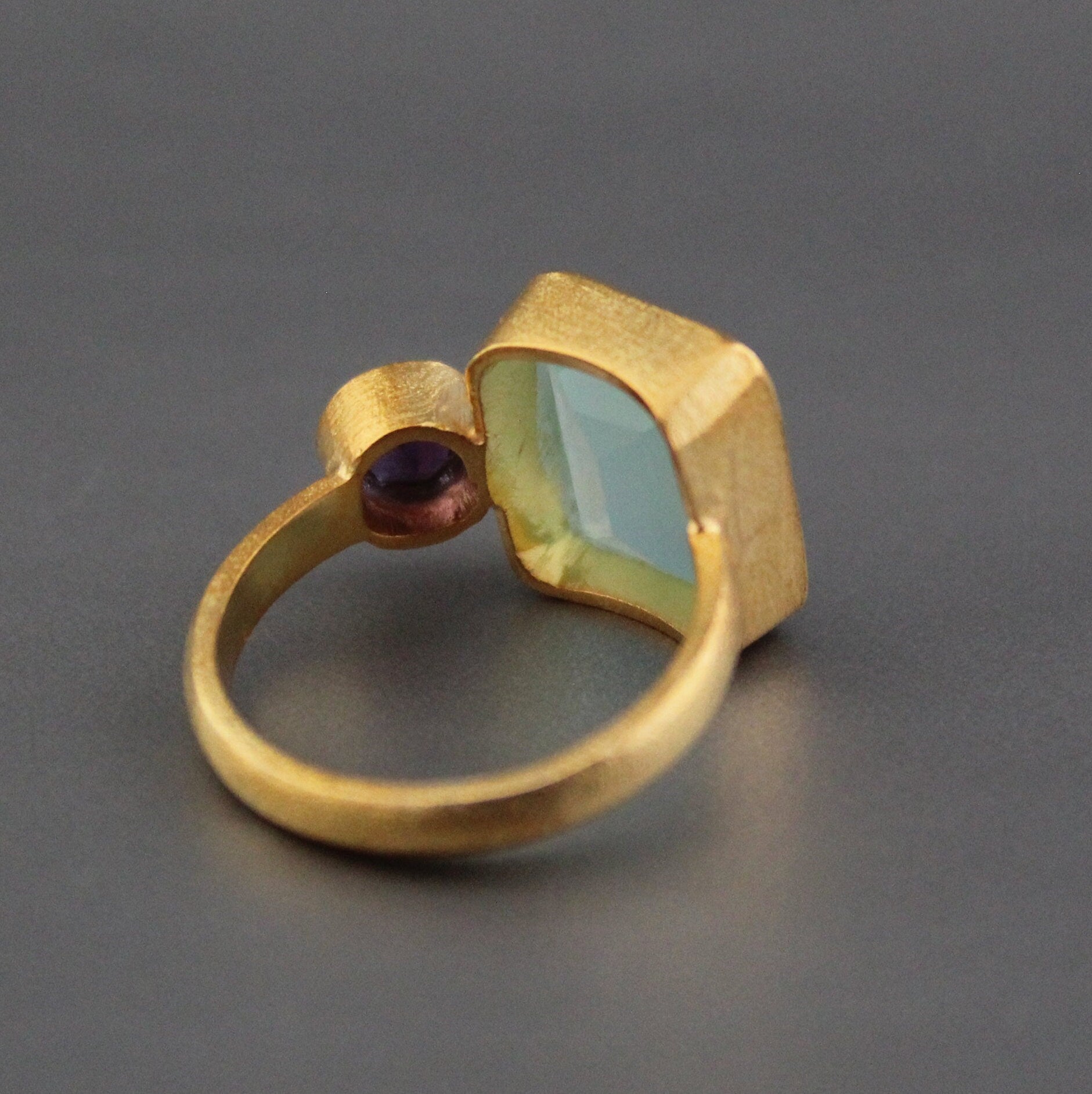 Aqua Chalcedony Ring, Gemstone Jewelry, 18k Gold Ring for Mom, Handmade Jewelry, Multi Stone Ring, Birthstone Jewelry, Minimalist Ring