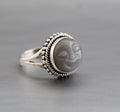 Grey Moonstone Face Ring, Sterling Silver Celestial Jewelry, Round Crystal Ring, Promise Ring