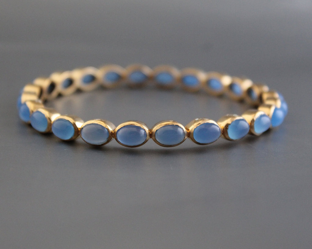 Blue Chalcedony Bangle, Bracelet Gift For Friend, Gold Plated, Valentine Gift