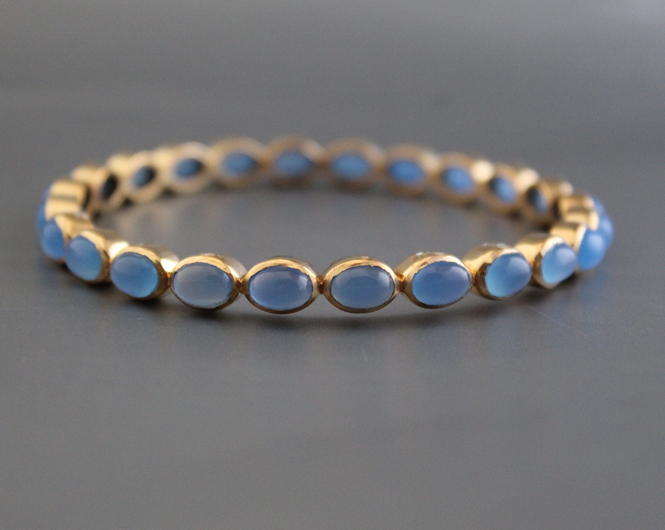 Blue Chalcedony Bangle, Bracelet Gift For Friend, Gold Plated, Valentine Gift