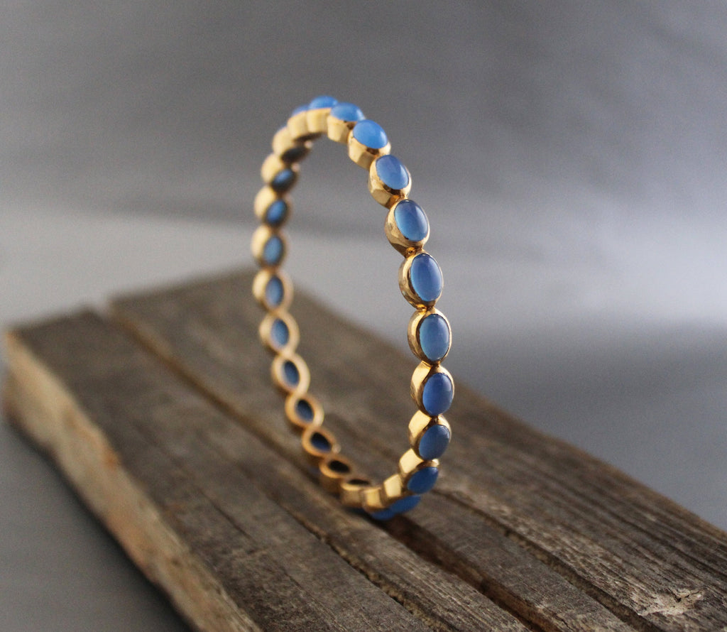 Blue Chalcedony Bangle, Bracelet Gift For Friend, Gold Plated, Valentine Gift