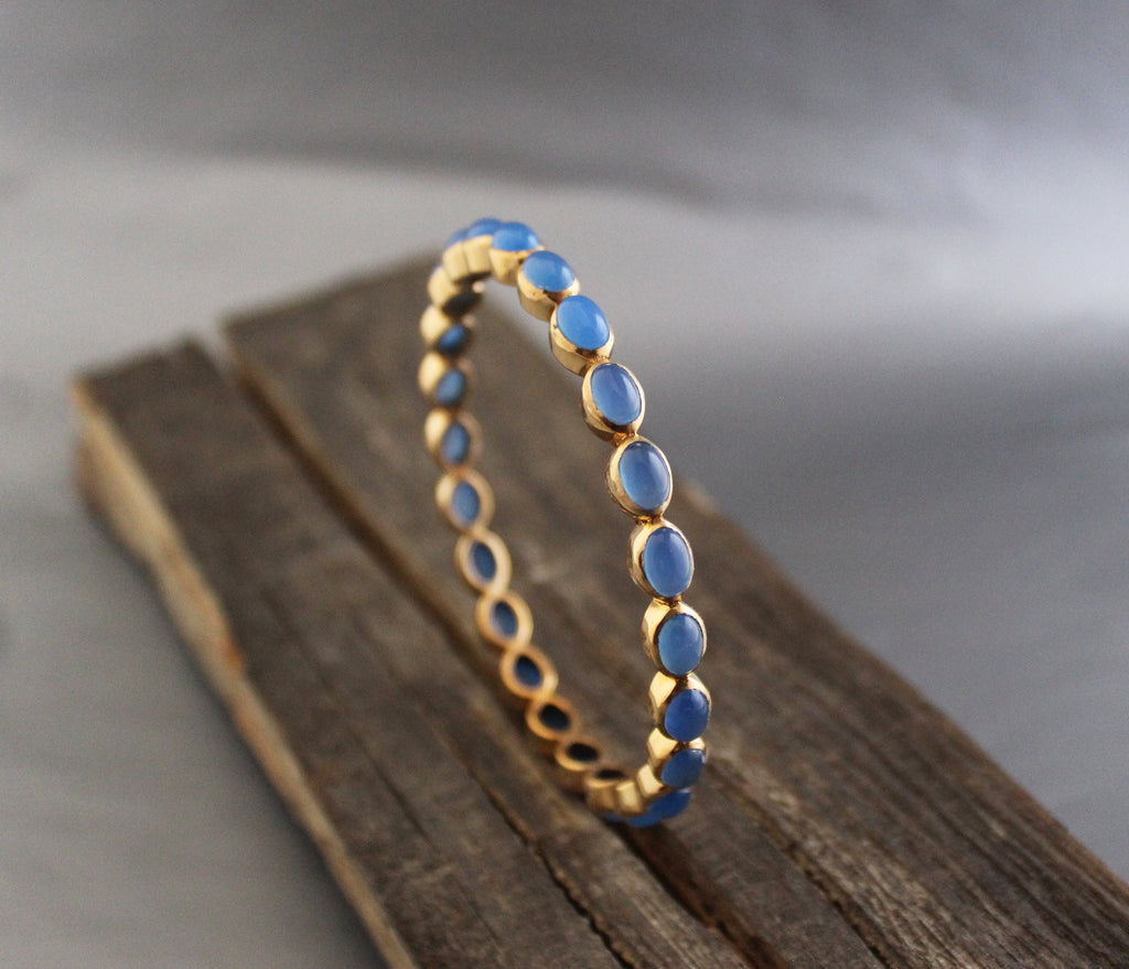 Blue Chalcedony Bangle, Bracelet Gift For Friend, Gold Plated, Valentine Gift