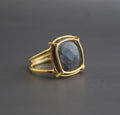 Natural Labradorite Ring, Gold Wired ring, Cushion 925 Sterling Silver Ring, Handmade Gemstone Jewelry