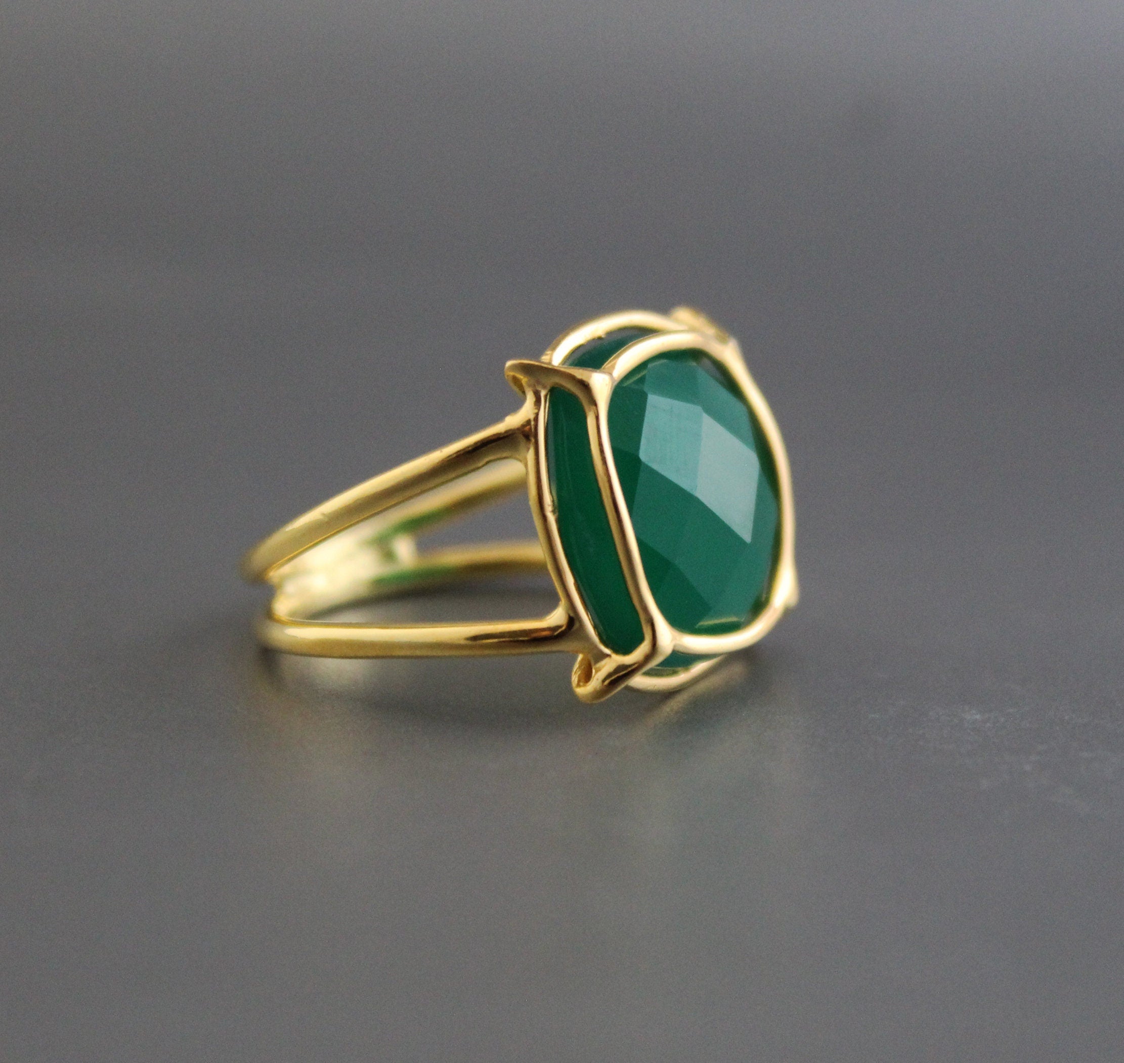 Green Onyx Ring, Boho Silver Ring, Thin Band Delicate Ring, 925 Sterling Silver Statement Jewelry, 14K Gold Vermiel