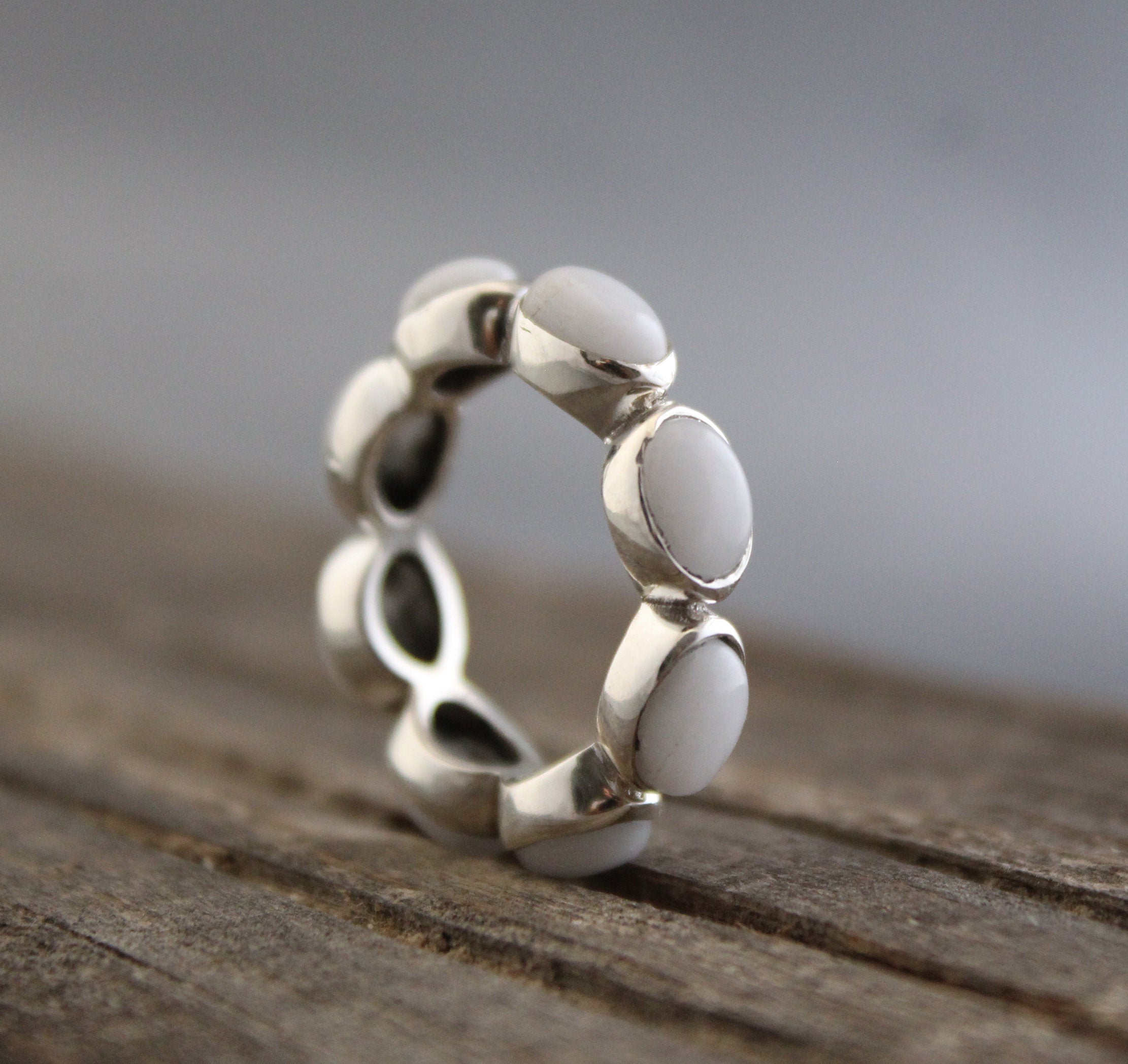 White Agate Ring, Handmade Minimalist Gemstone Ring, 925 Sterling Silver Designer Band, Unique Jewelry, Gemstone Jewelry