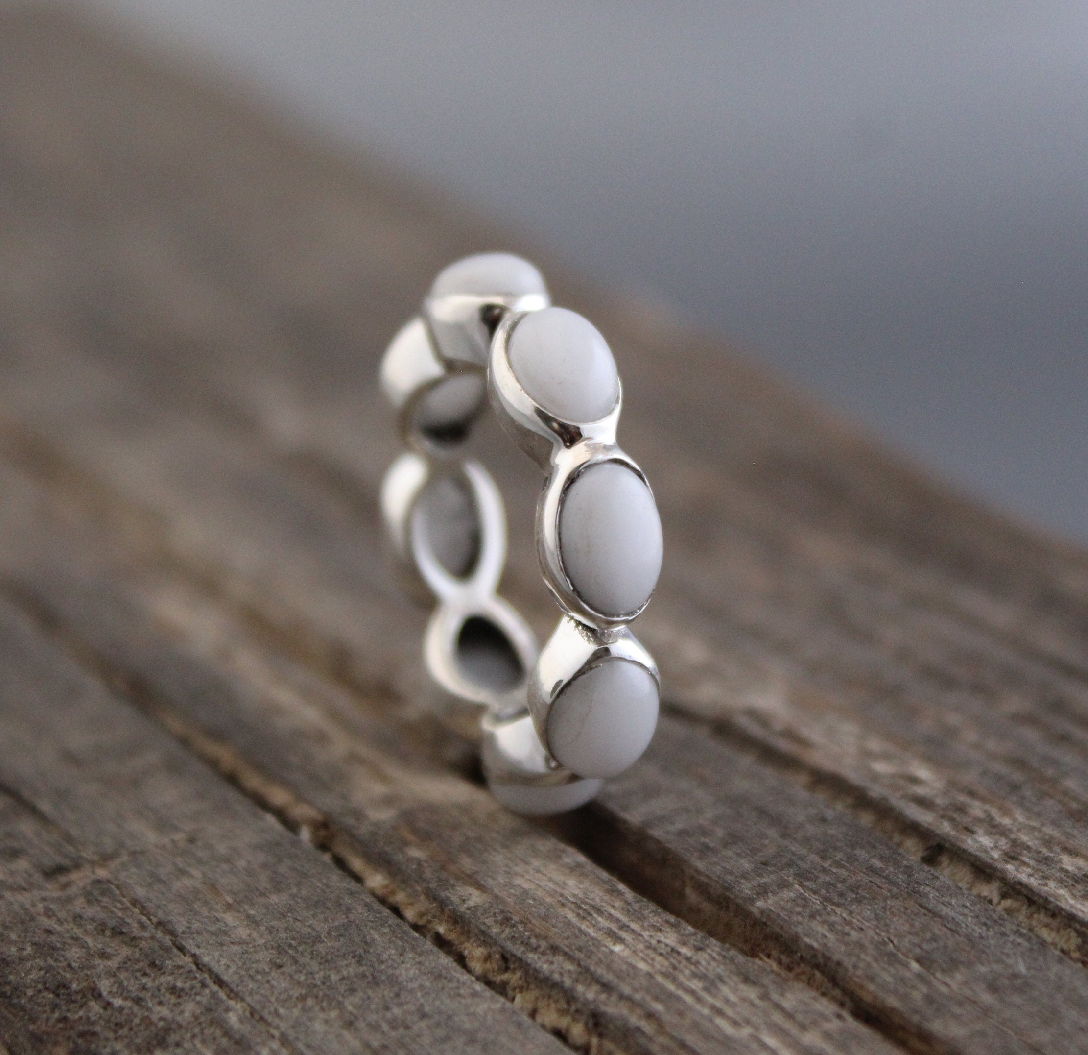 White Agate Ring, Handmade Minimalist Gemstone Ring, 925 Sterling Silver Designer Band, Unique Jewelry, Gemstone Jewelry