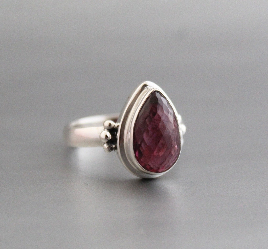 Natural Garnet Sterling Silver Ring, January Birthstone, Handmade Jewelry, Teardrop Gemstone, Vintage Gift for Her, Unique Silver Ring