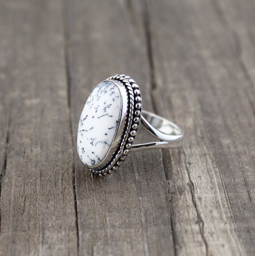 White Jasper Statement Ring, Silver Gemstone Ring, unique gift, Girlfriend gift, white Ring