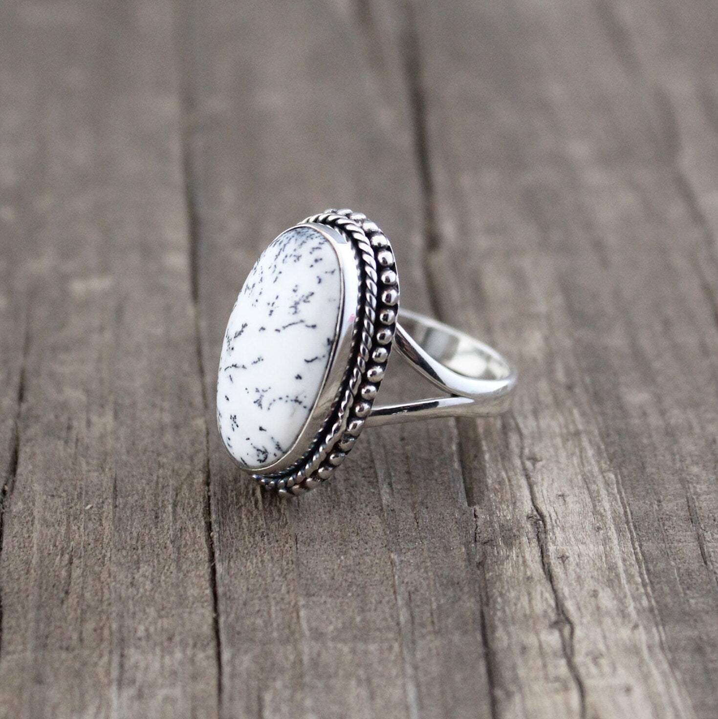 White Jasper Statement Ring, Silver Gemstone Ring, unique gift, Girlfriend gift, white Ring