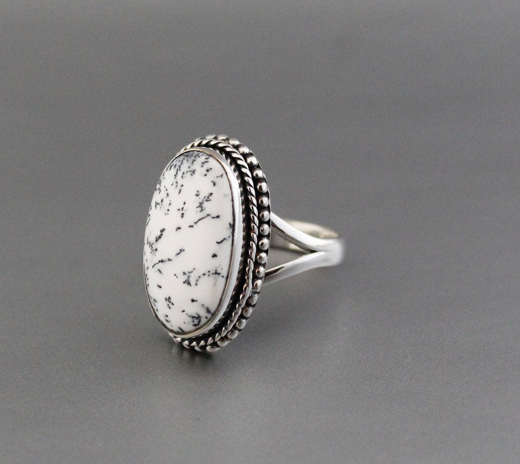 White Jasper Statement Ring, Silver Gemstone Ring, unique gift, Girlfriend gift, white Ring