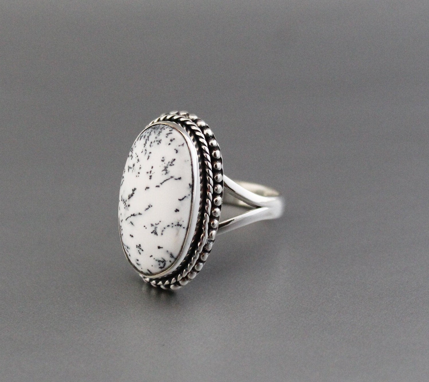 White Jasper Statement Ring, Silver Gemstone Ring, unique gift, Girlfriend gift, white Ring