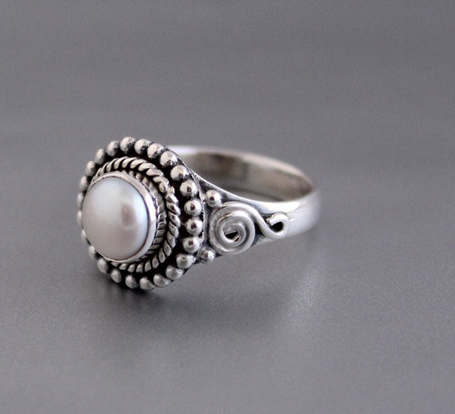 Natural Pearl Ring, Minimalist Ring, Gemstone ring, June Birthstone Jewelry, 925 Dainty Silver Ring