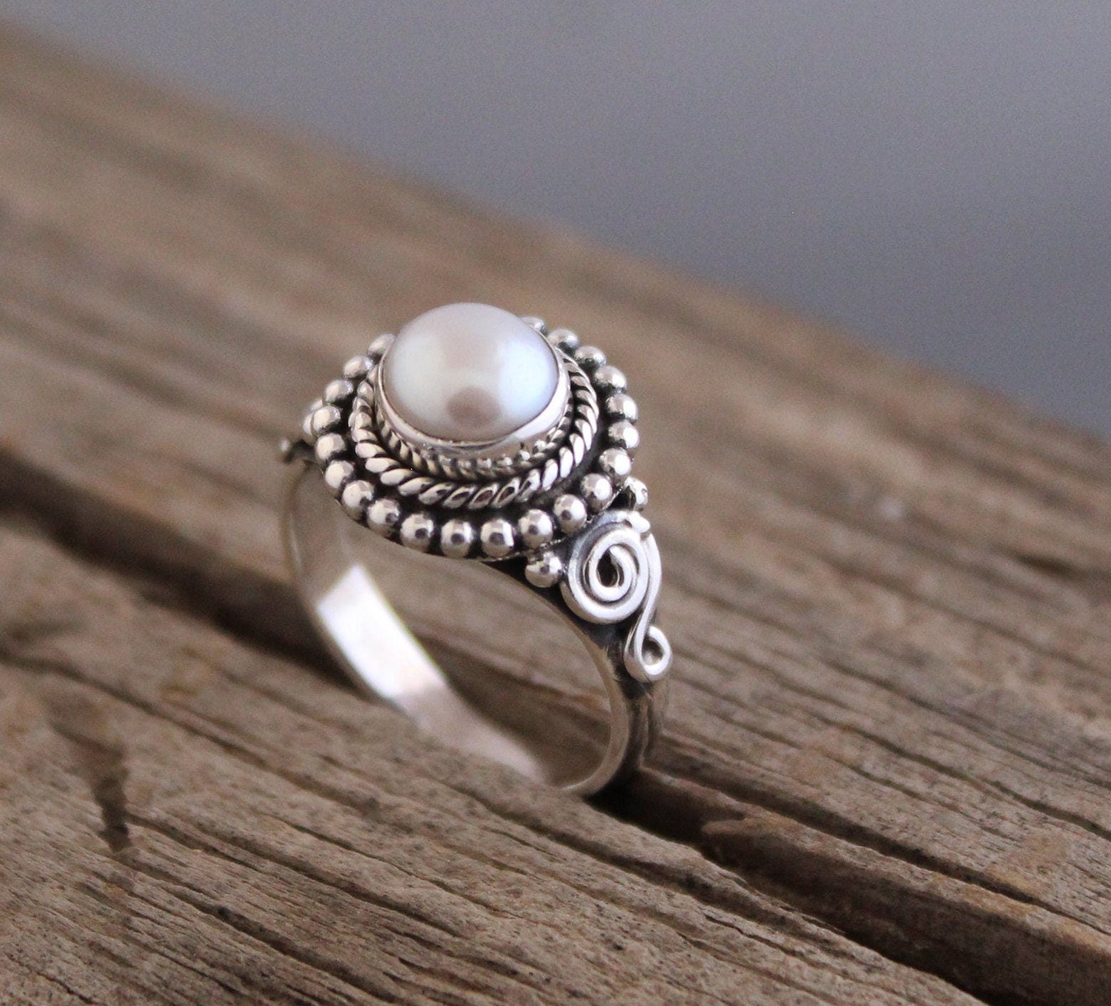 Natural Pearl Ring, Minimalist Ring, Gemstone ring, June Birthstone Jewelry, 925 Dainty Silver Ring