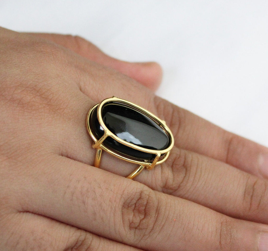 Handmade Black Onyx Ring, Gold Vermeil, Statement Jewelry