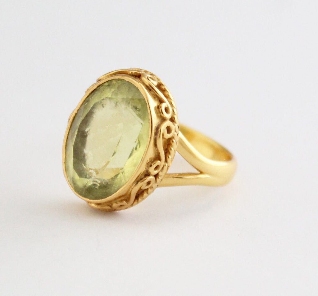 Lemon Quartz Ring, 18K Gold, Quartz Gemstone Ring, Gift Ring, Oval Shape Gemstone, Handmade Quartz Jewelry