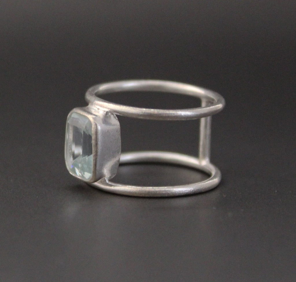 Aquamarine Ring, Octagon Cut, Silver March Birthstone, gift for Mom