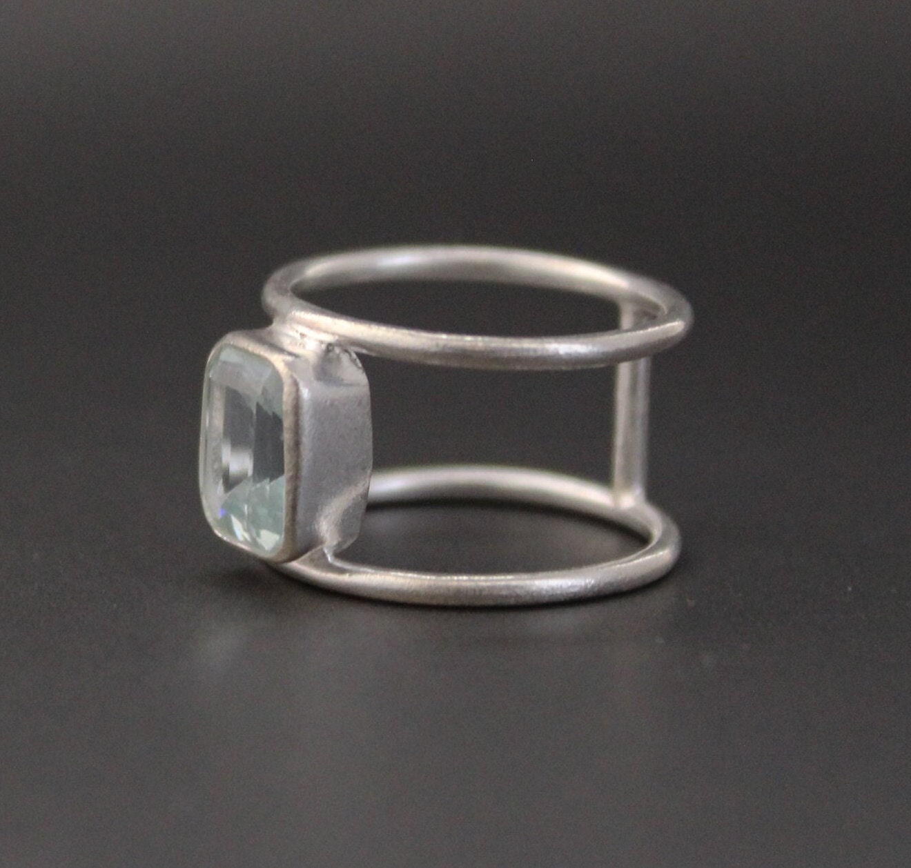 Aquamarine Ring, Octagon Cut, Silver March Birthstone, gift for Mom