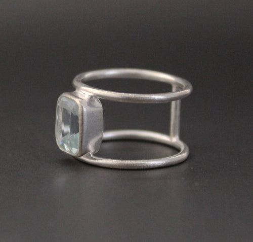 Aquamarine Ring, Octagon Cut, Silver March Birthstone, gift for Mom