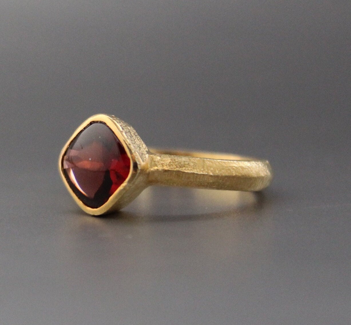Garnet Signet Ring, 18K Gold Plated, January Birthstone, Passion Stone, Birthday Gift, Cushion Garnet Ring