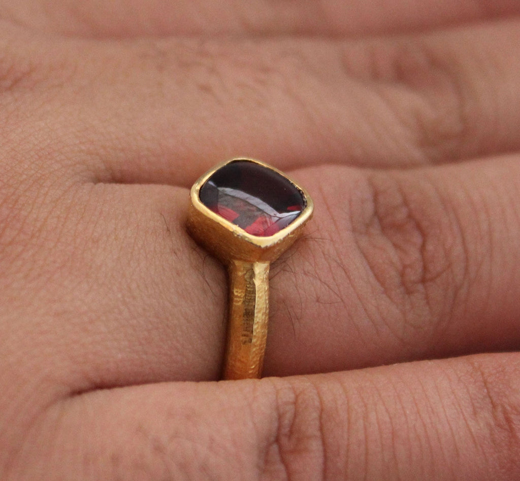 Garnet Signet Ring, 18K Gold Plated, January Birthstone, Passion Stone, Birthday Gift, Cushion Garnet Ring