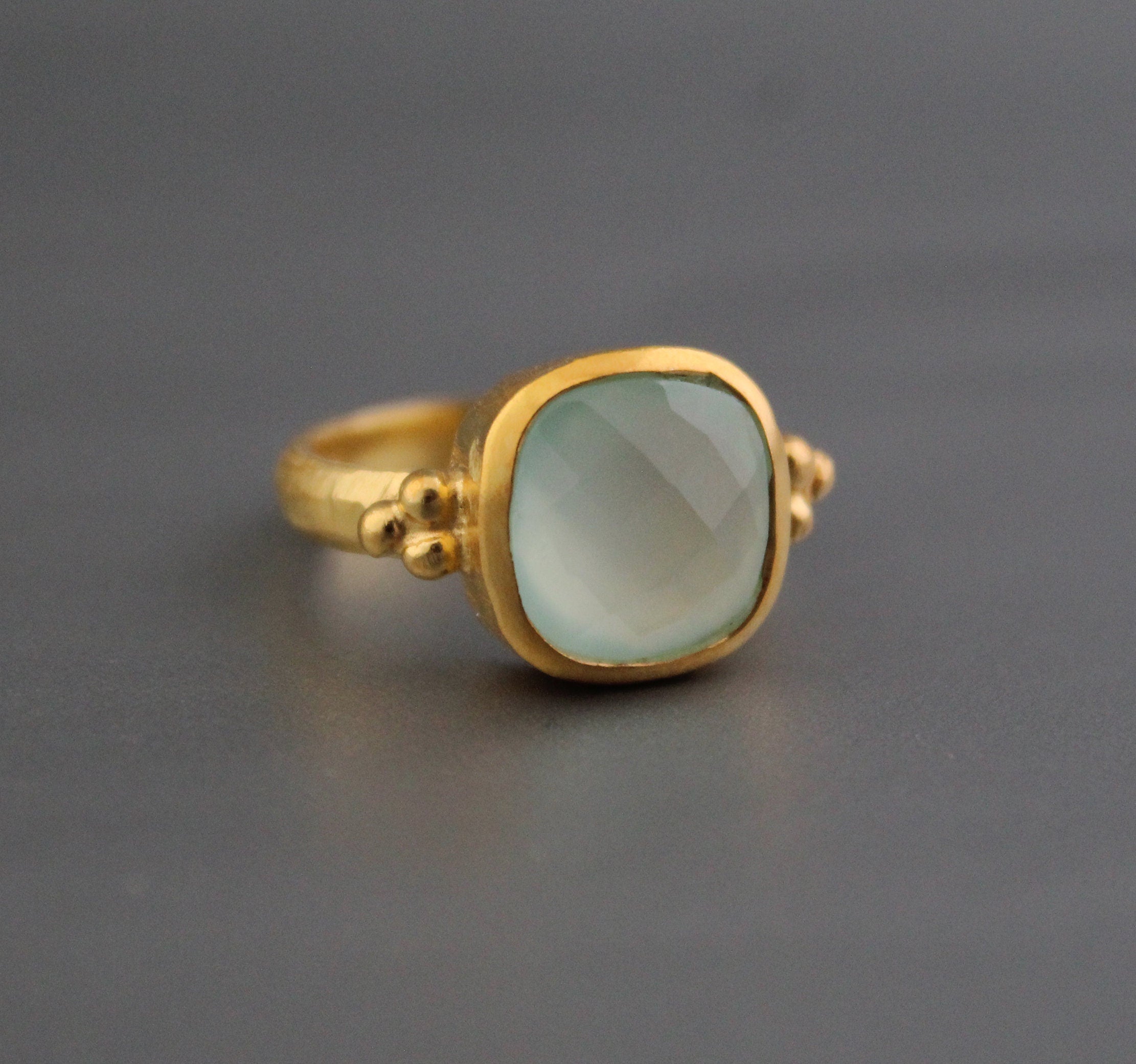 Aqua Chalcedony Ring: Hammered Sterling Silver Band, Gemstone Jewelry