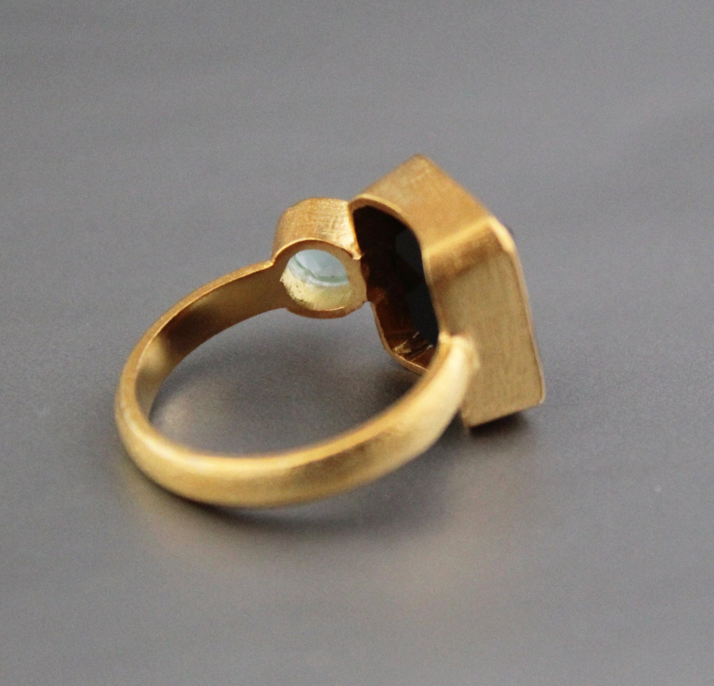 Black Onyx Ring, Multi Stone Ring, Best Friends Gift, Dainty Gold Birthstone Jewelry, Mother's Day Ring, 18K Gold Ring