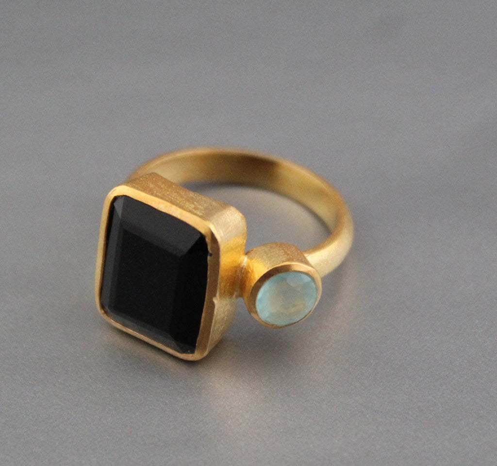 Black Onyx Ring, Rectangular Gemstone Statement, Multi Stone Handmade Gemstone Ring, Unique Statement Ring, Nature Jewelry