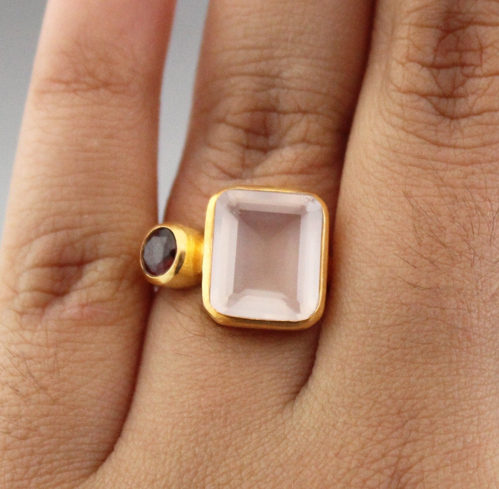 Rose Quartz Ring, Gift for Mom, Personalized Gifts, 14K Gold Boho Jewelry, Statement Vintage Style Ring, Unique Bridal or Engagement Rings