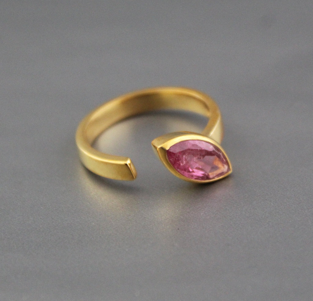 Pink Tourmaline Ring, Dainty Gold Ring, Adjustable Band, Pink Gemstone Ring, 925 Sterling Silver Jewelry, Birthday Gift, Ring For Mother