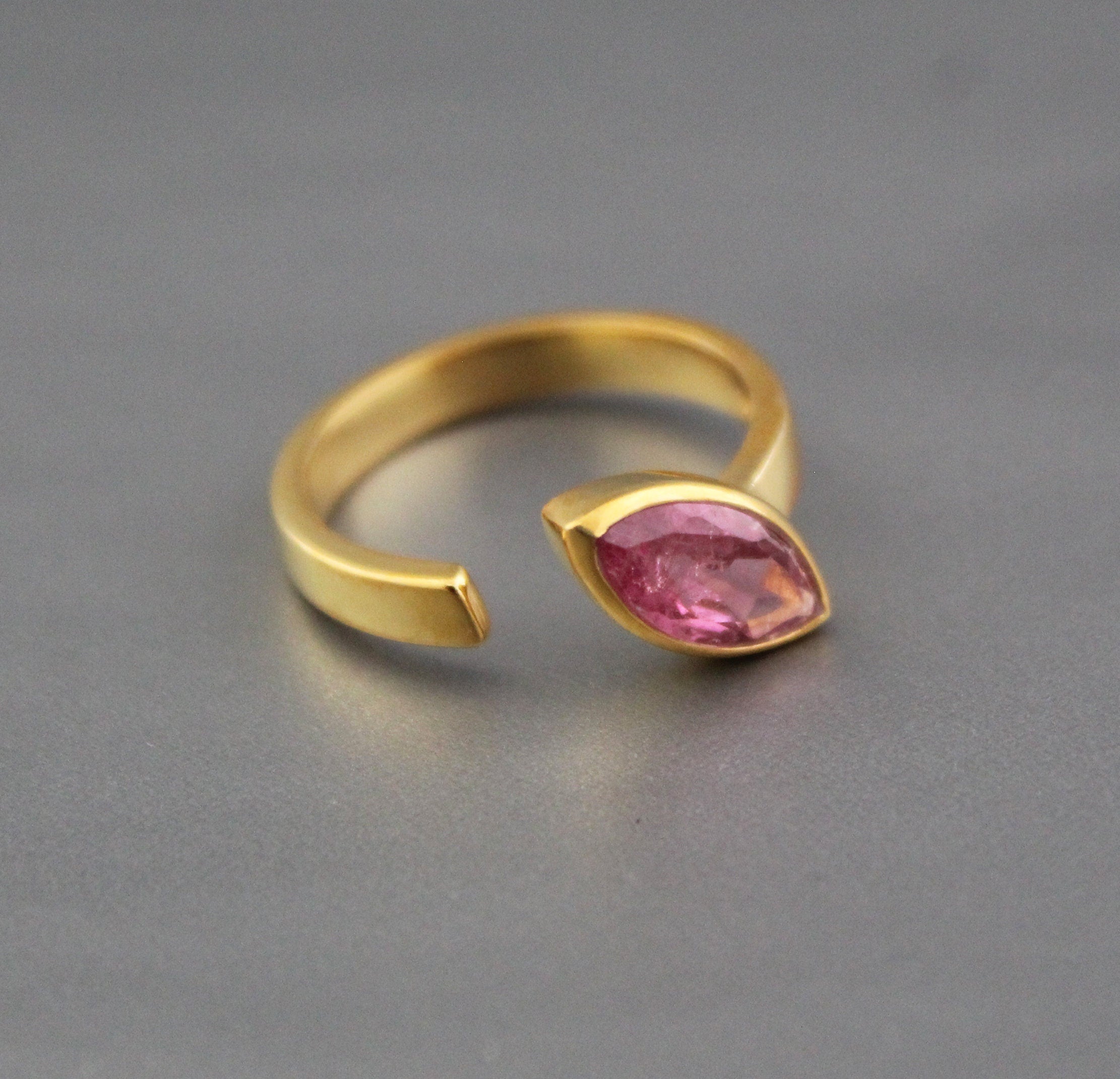 Pink Tourmaline Ring, Dainty Gold Ring, Adjustable Band, Pink Gemstone Ring, 925 Sterling Silver Jewelry, Birthday Gift, Ring For Mother