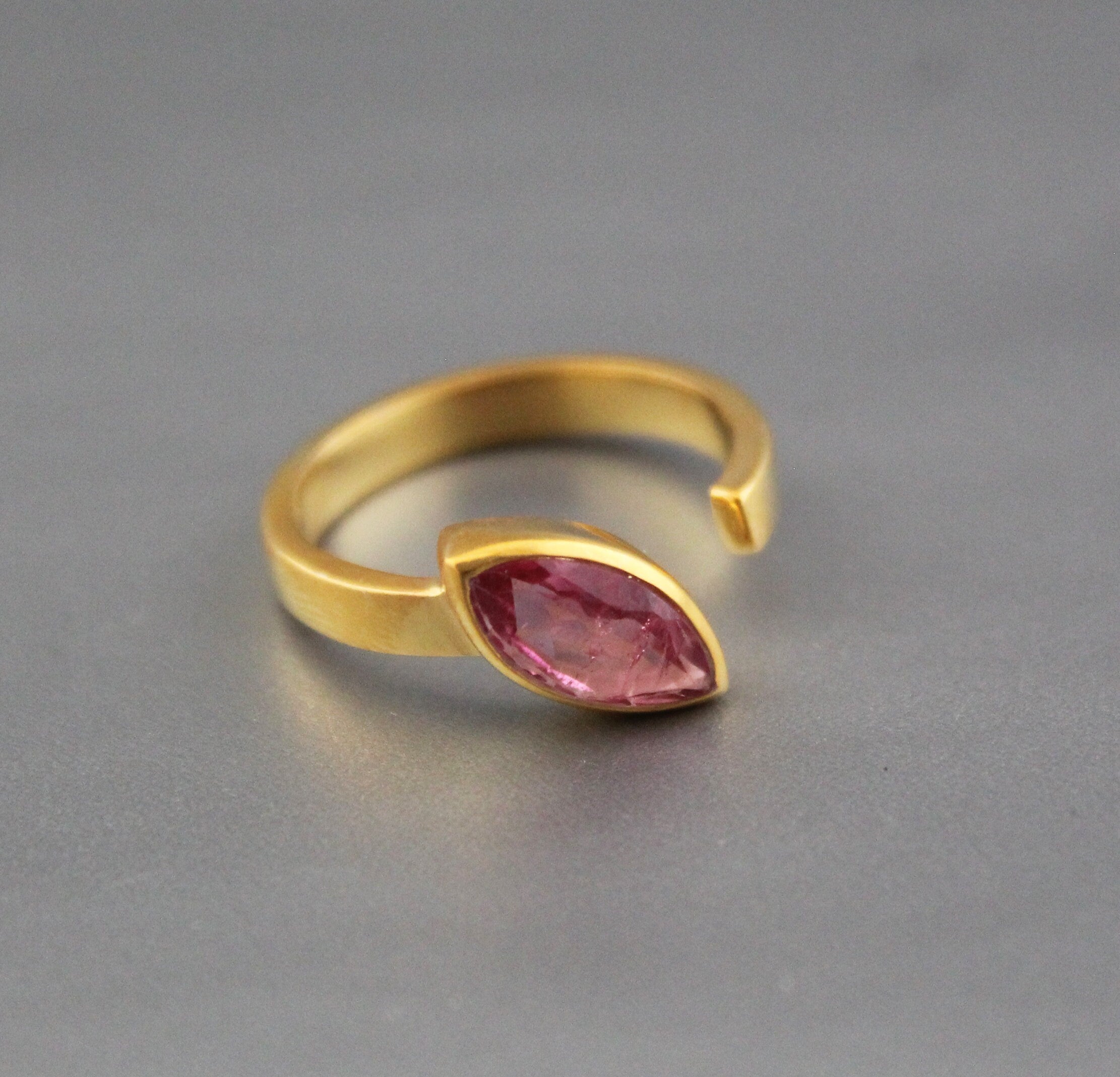 Pink Tourmaline Ring, Dainty Gold Ring, Adjustable Band, Pink Gemstone Ring, 925 Sterling Silver Jewelry, Birthday Gift, Ring For Mother