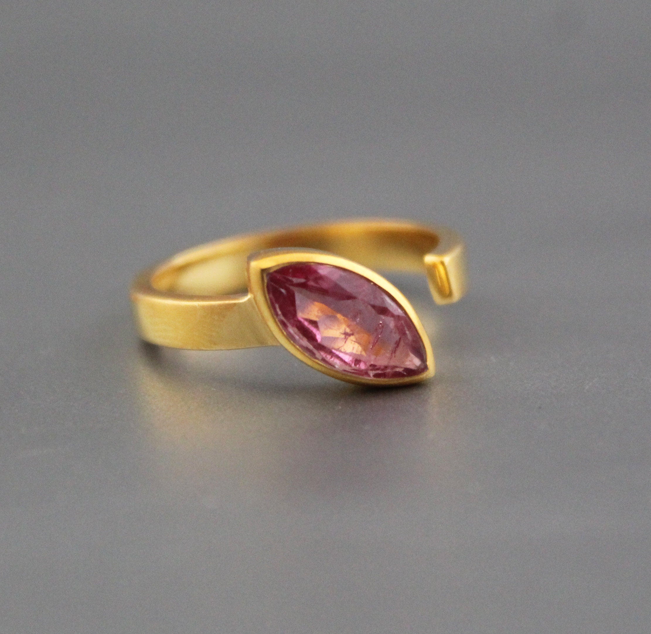 Pink Tourmaline Ring, Dainty Gold Ring, Adjustable Band, Pink Gemstone Ring, 925 Sterling Silver Jewelry, Birthday Gift, Ring For Mother