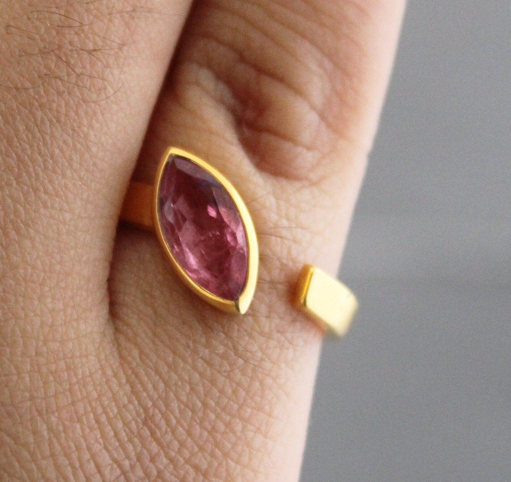 Pink Tourmaline Ring, Dainty Gold Ring, Adjustable Band, Pink Gemstone Ring, 925 Sterling Silver Jewelry, Birthday Gift, Ring For Mother