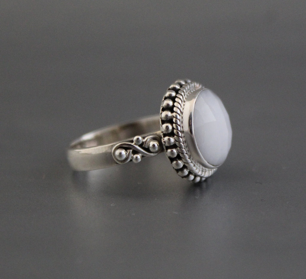 White Agate Ring, Dainty Sterling Silver Art Deco Ring, agatering, gift for girlfriend, personalized gifts