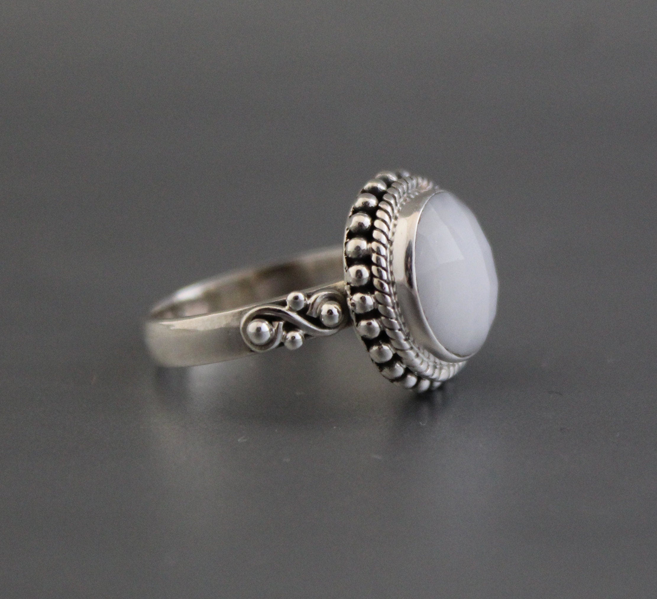 White Agate Ring, Dainty Sterling Silver Art Deco Ring, agatering, gift for girlfriend, personalized gifts
