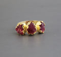 Raw Pink Tourmaline Ring Gold Plated, Rough Gemstone Statement Ring, October Birthstone Jewelry, Handmade Boho Gift for Her, Gift for Mom