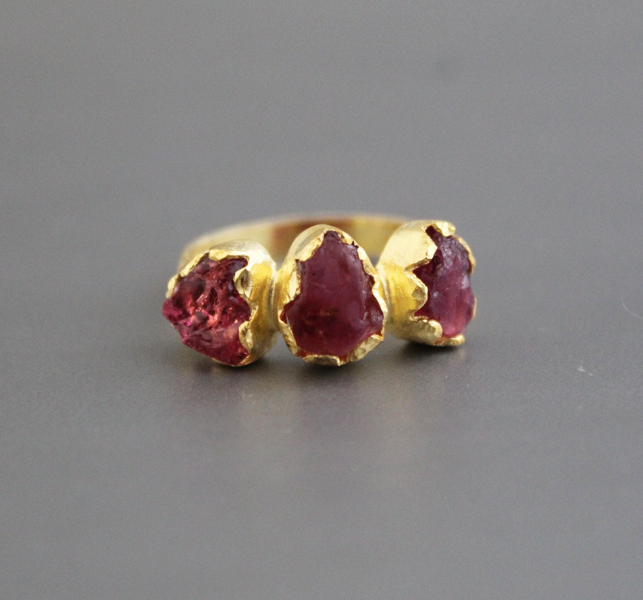 Raw Pink Tourmaline Ring Gold Plated, Rough Gemstone Statement Ring, October Birthstone Jewelry, Handmade Boho Gift for Her, Gift for Mom
